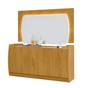 Aparador Sublime 4 Portas 3 Prateleiras Espelho LED