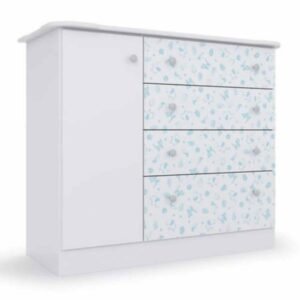 Cômoda Bebê Newbaby Baby 4 Gavetas 1 Porta Branco Azul