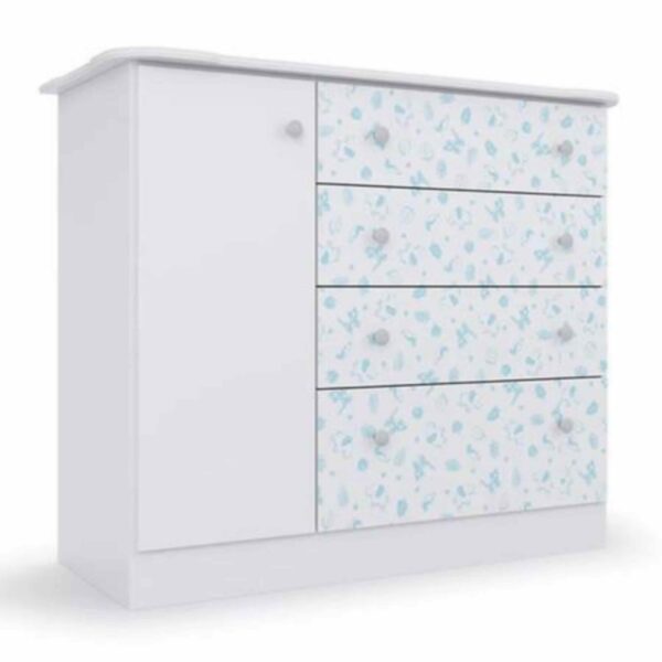 Cômoda Bebê Newbaby Baby 4 Gavetas 1 Porta Branco Azul