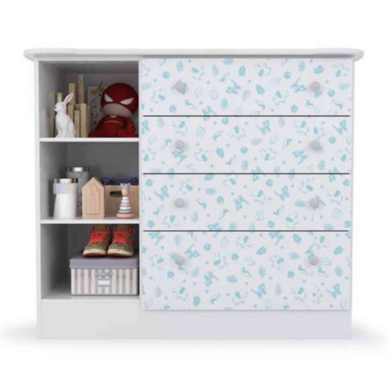 Cômoda Bebê Newbaby Baby 4 Gavetas 1 Porta Branco Azul-Imagem 2