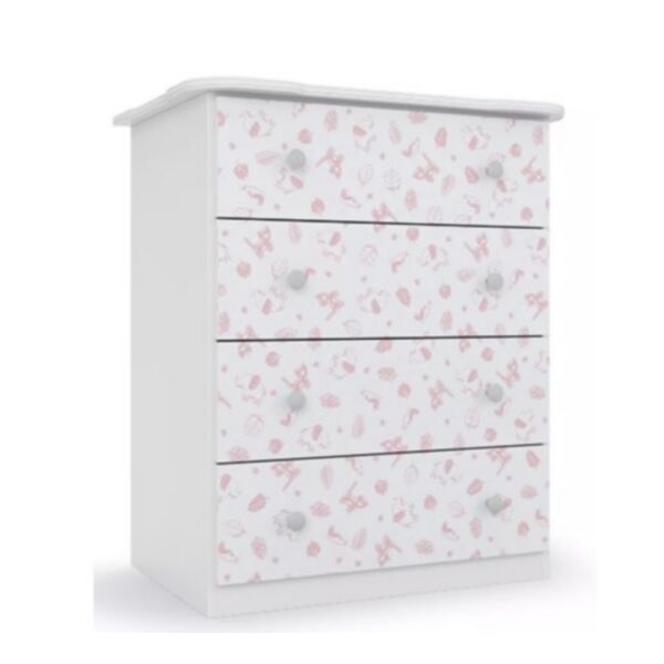 Cômoda Bebê Newbaby 4 Gavetas Rosa