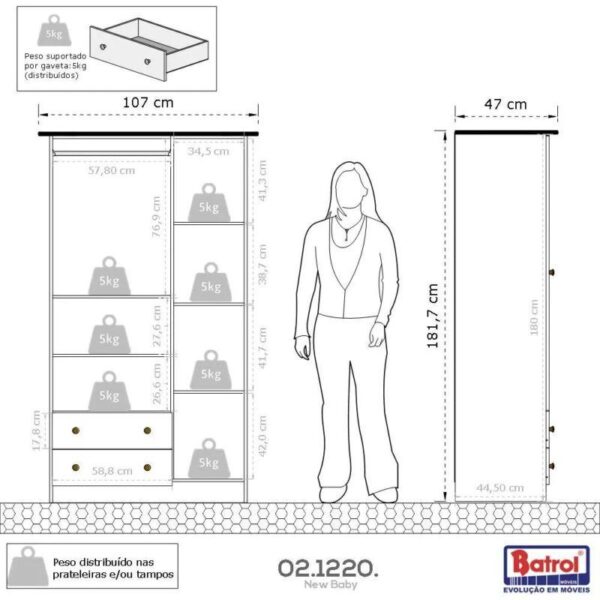 Guarda-Fato Bebê Newbaby com 03 Portas e 02 Gavetas Gravuras-Imagem 5