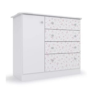 Cômoda Bebê Newbaby Baby 4 Gavetas 1 Porta Rosa