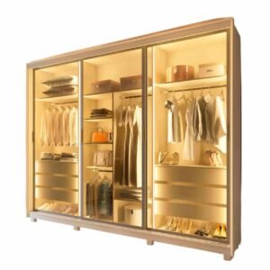 Guarda-Fato Casal Platinum - 03 Portas em Vidro Reflecta e LED