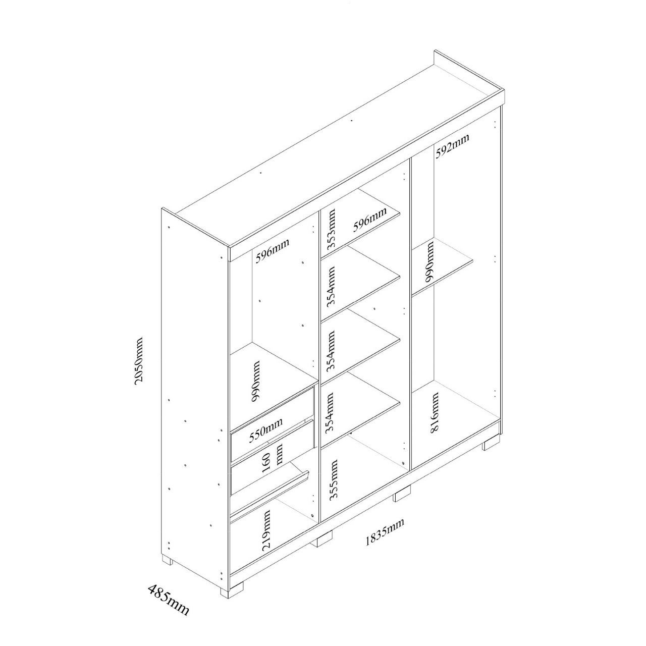 Guarda-Fato Império 6 Portas com Espelho Gelius Naturale Off White – esquema com medidas