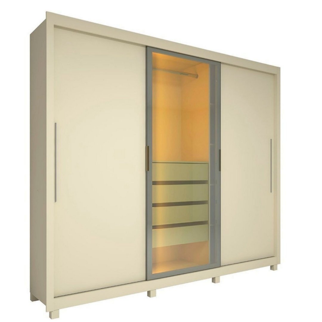 Guarda-Fato Royale 3 Portas com LED Gelius Off White – ângulo
