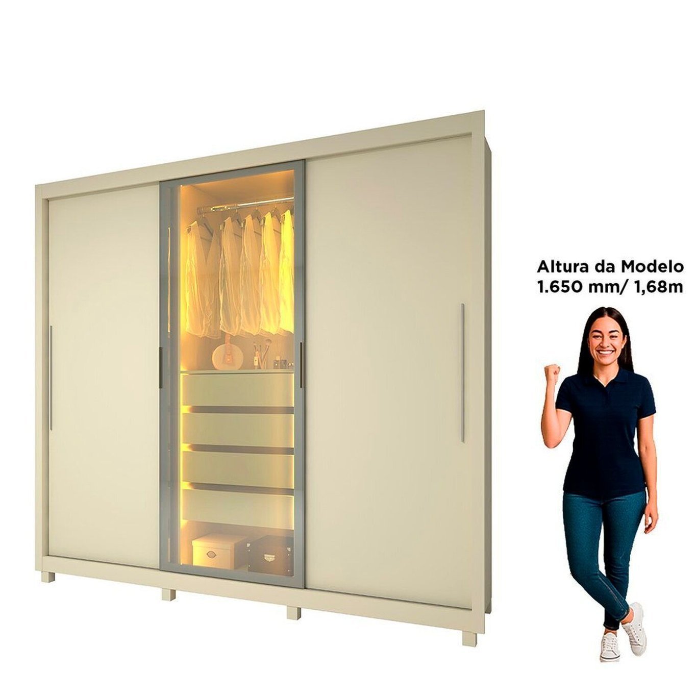 Guarda-Fato Royale 3 Portas com LED Gelius Off White – escala